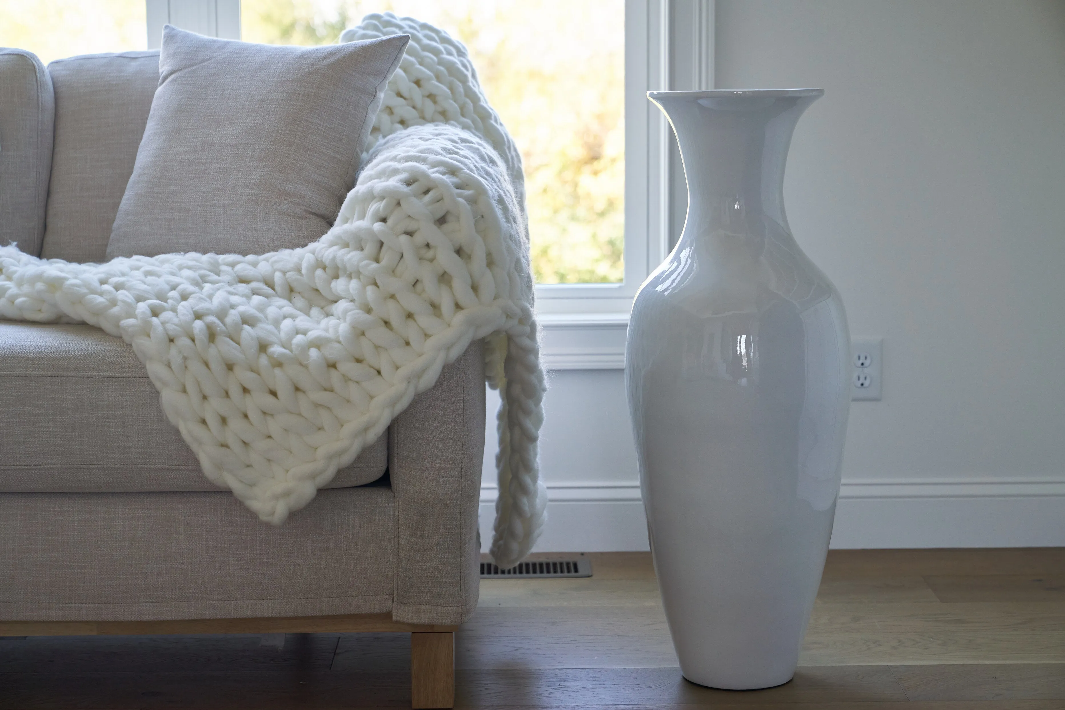 Classic Bamboo Floor Vase - White Lacquer Finish