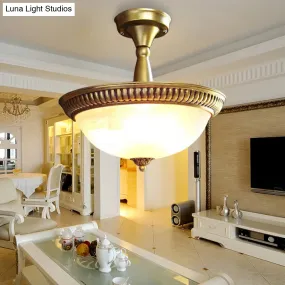 Classic Frosted Glass Domed Semi Flush Brass LED Ceiling Light for Corridor - Warm/White Light