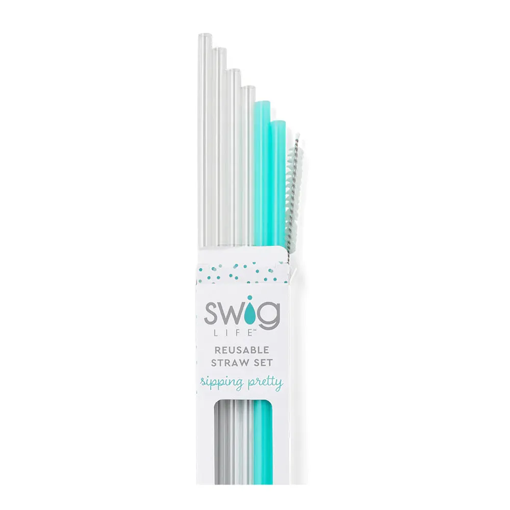 Clear   Aqua Reusable Straw Set