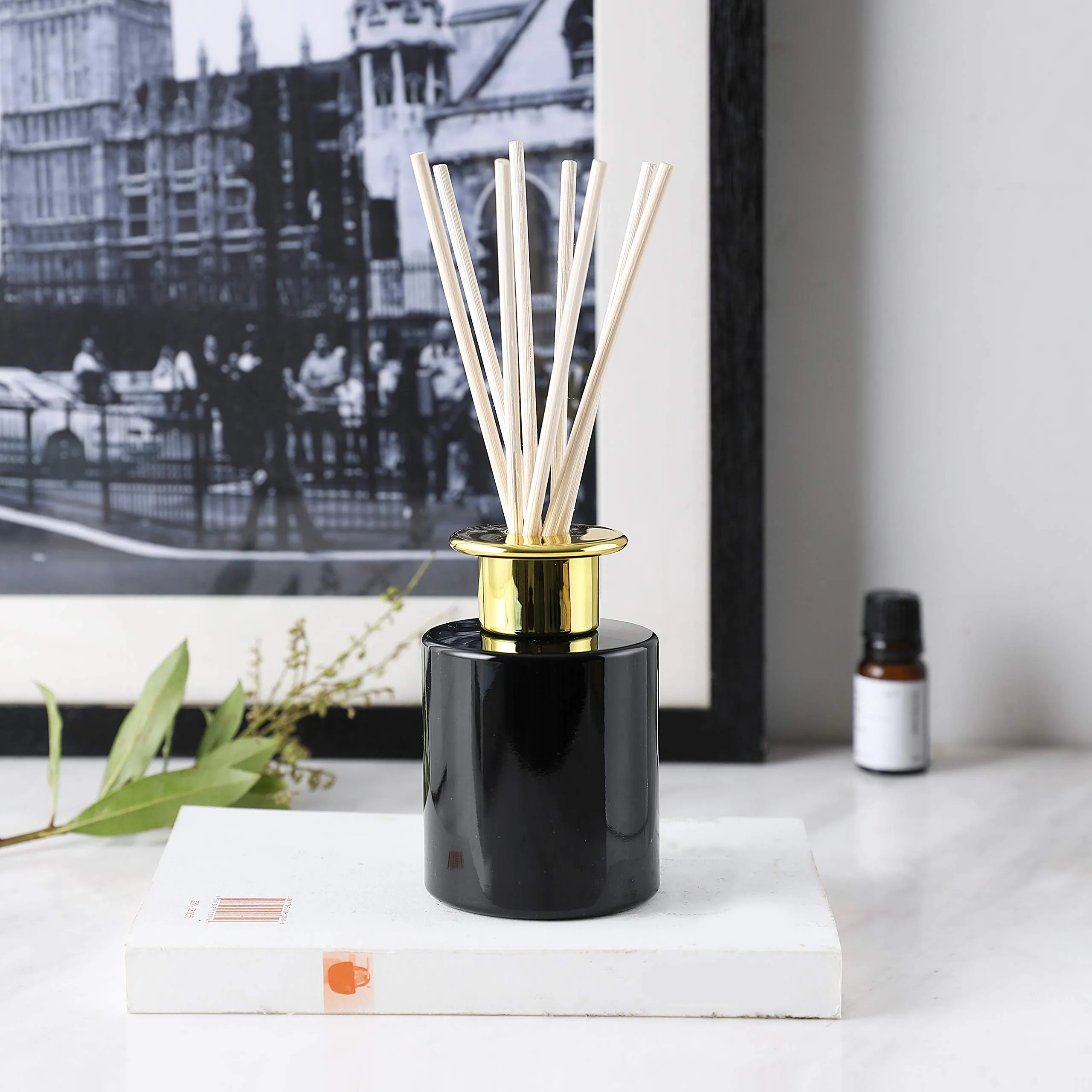 Clear Glass Diffuser Bottles | Natural Reed Sticks | Diffuser Bottles For Home | Black