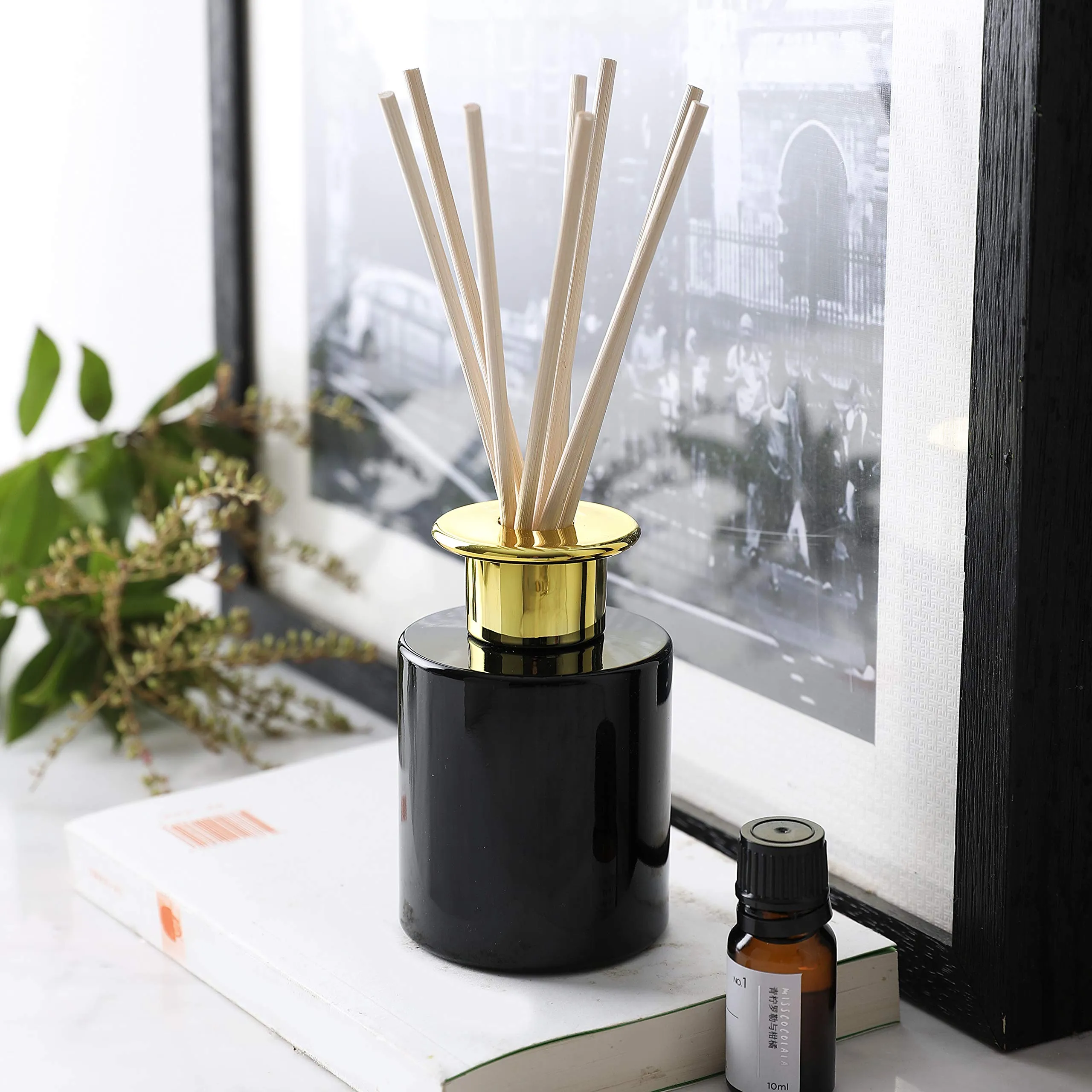 Clear Glass Diffuser Bottles | Natural Reed Sticks | Diffuser Bottles For Home | Black