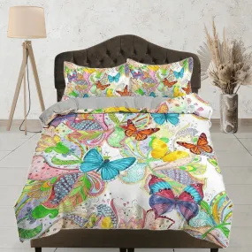 Colorful butterfly bedding whimsical duvet cover dorm bedding, full size adult duvet king queen twin, butterfly nursery toddler bedding