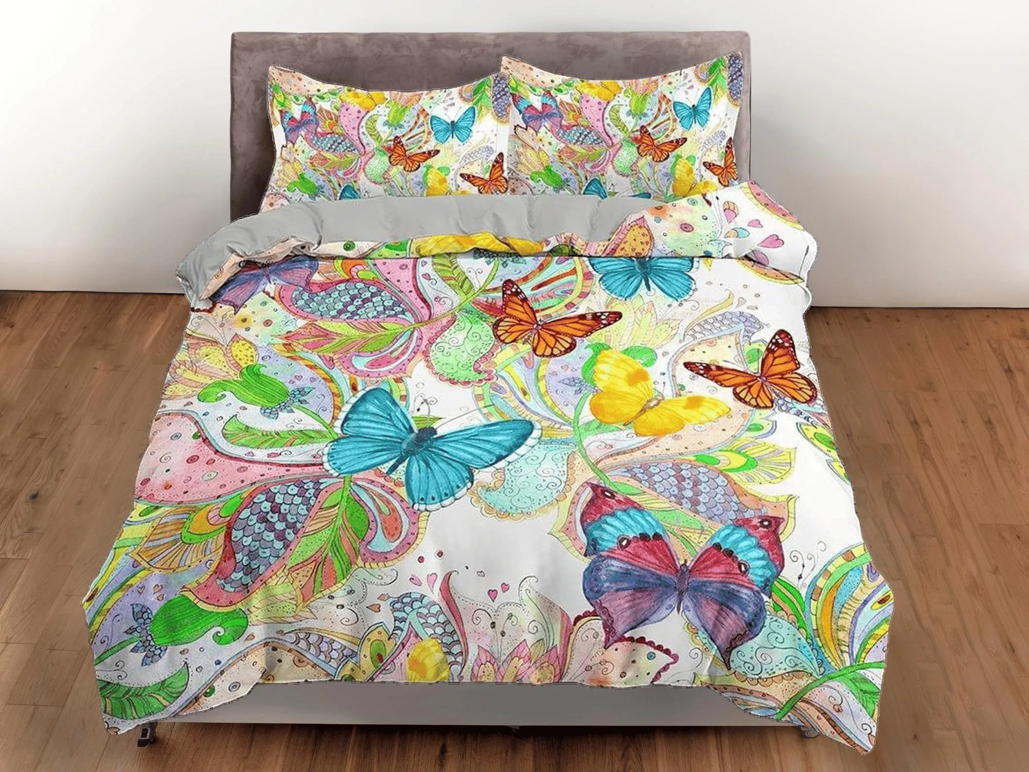 Colorful butterfly bedding whimsical duvet cover dorm bedding, full size adult duvet king queen twin, butterfly nursery toddler bedding