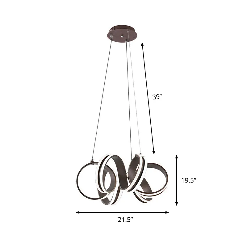 Contemporary Brown LED Chandelier: Seamless Whirl Ceiling Light with Acrylic Hangings in Warm/White