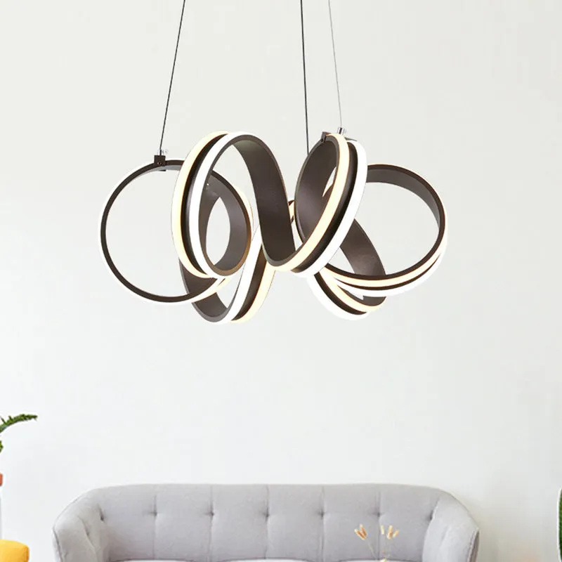 Contemporary Brown LED Chandelier: Seamless Whirl Ceiling Light with Acrylic Hangings in Warm/White