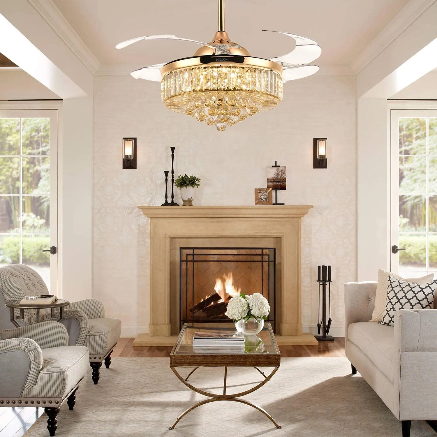 Crystal Chandelier Ceiling Fan with Remote Control