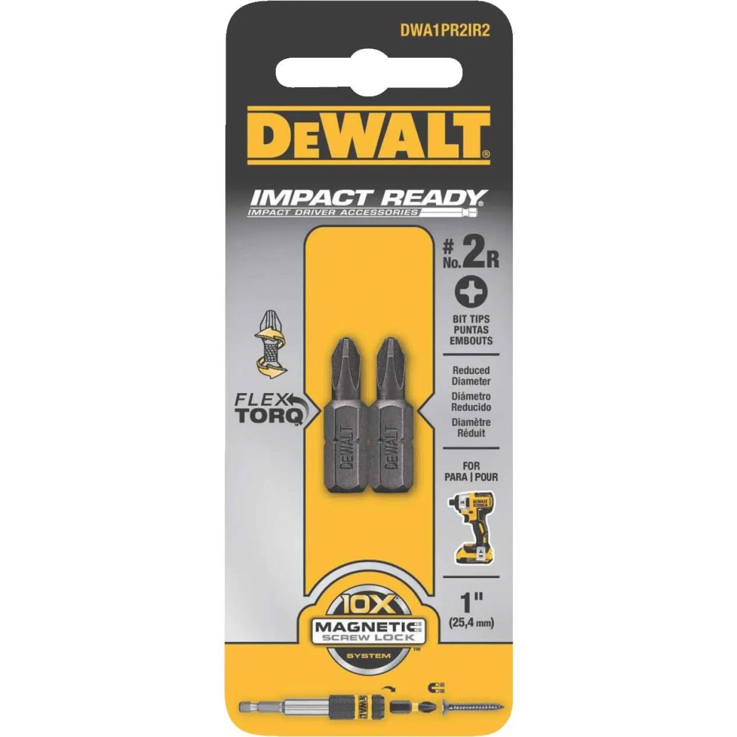 DeWalt FlexTorq 1 In. #2 Phillips Reduced Insert Impact Screwdriver Bit (2-Pack)