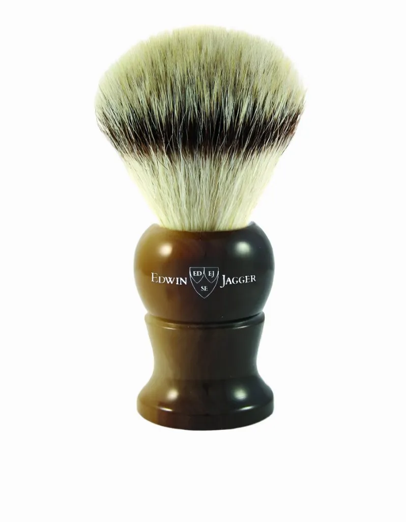 Edwin Jagger - 3EJ282SYNST English Shaving Brush, Imitation Light Horn with Synthetic Silver Tip Fiber, Large