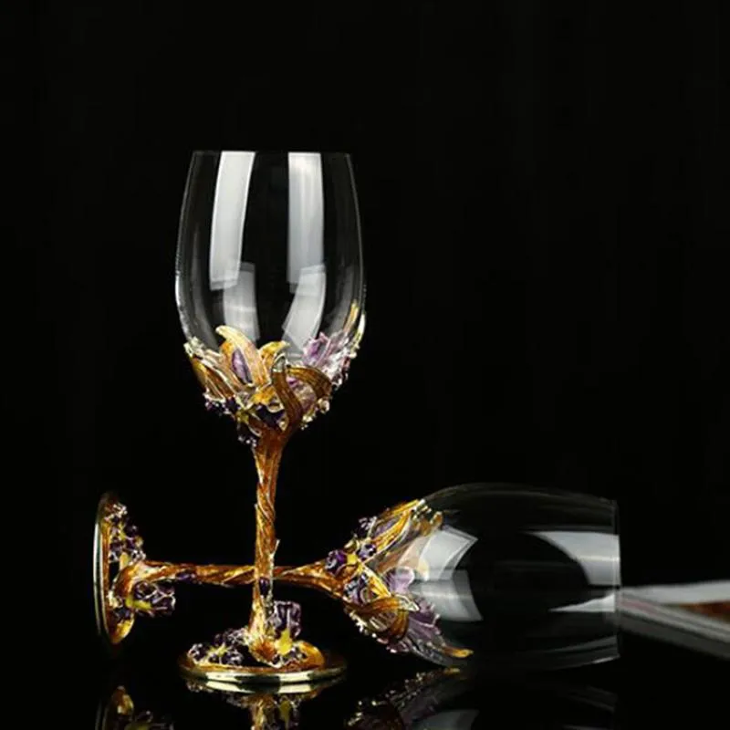 Elegant Custom Made Enamel Led Free Crystal Goblet Wine Glass Comes With Beutiful Gift Box