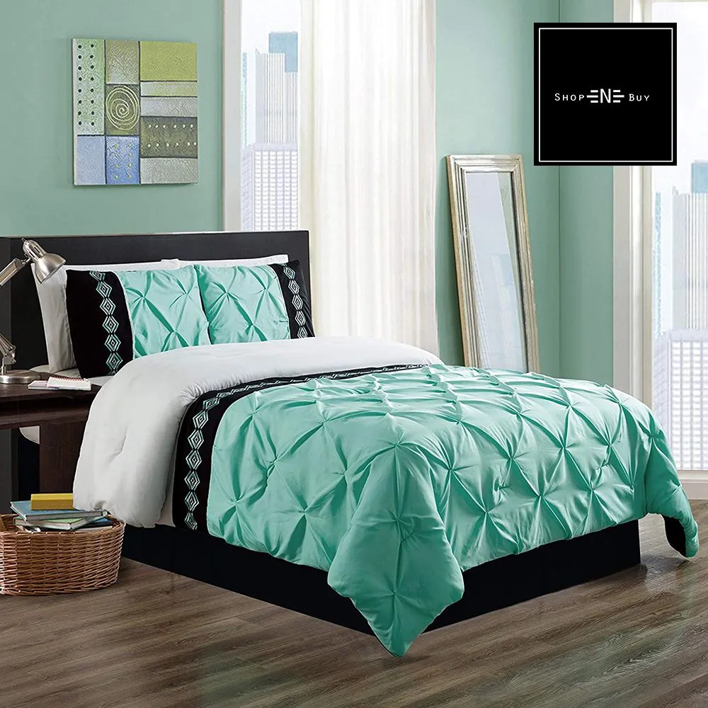 Embroidered Pintuck Duvet 8 Pieces - turquoise & Black