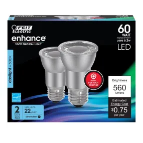 Feit PAR 16 E26 (Medium) LED Floodlight Bulb Daylight 60 Watt Equivalence 2 pk