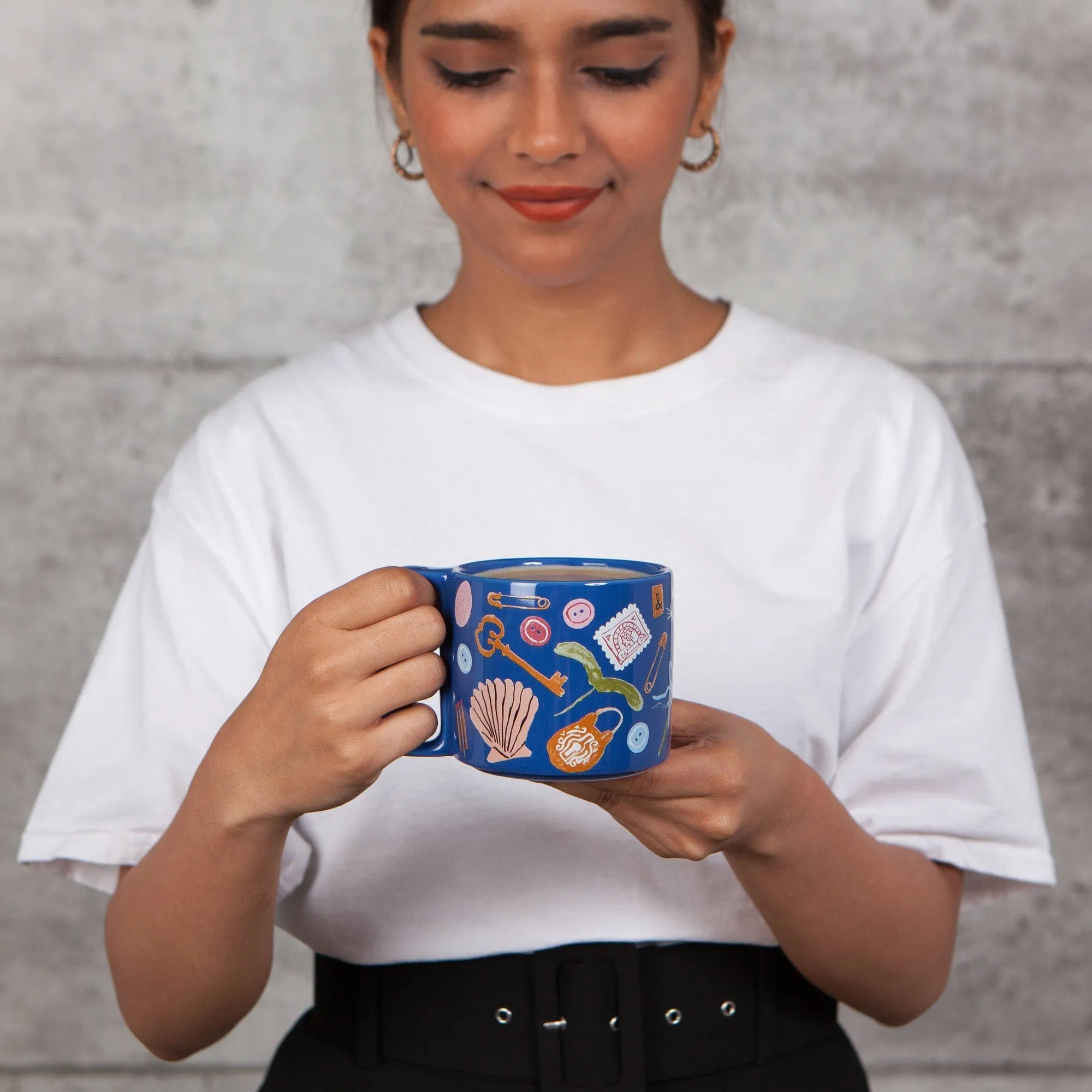 Finders Keepers Ceramic Studio Midi Mug  | Cobalt Blue Coffee Tea Cup | 11 oz