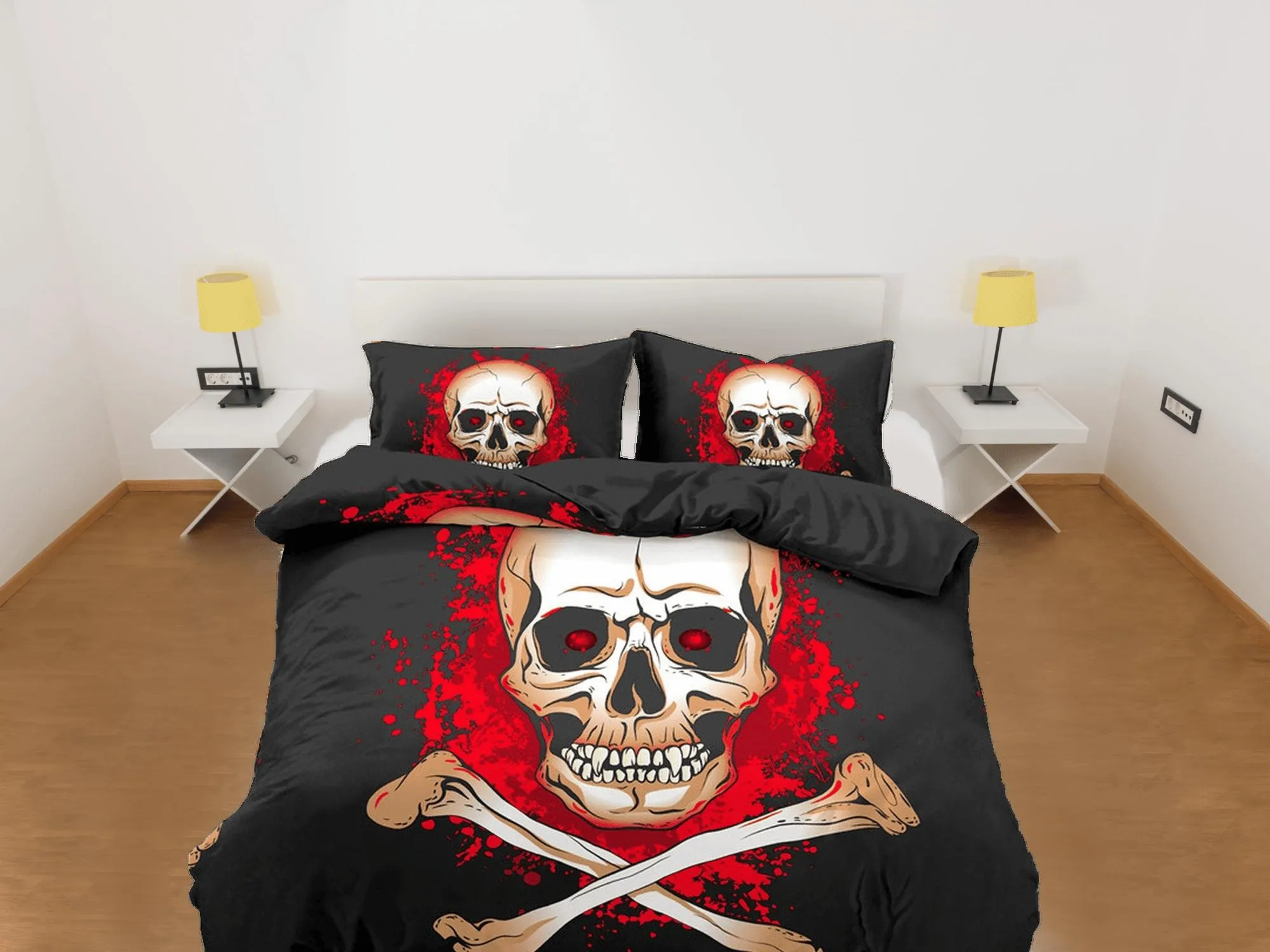 Flaming Skull Black Duvet Cover Set Bedspread, Dorm Bedding with Pillowcase