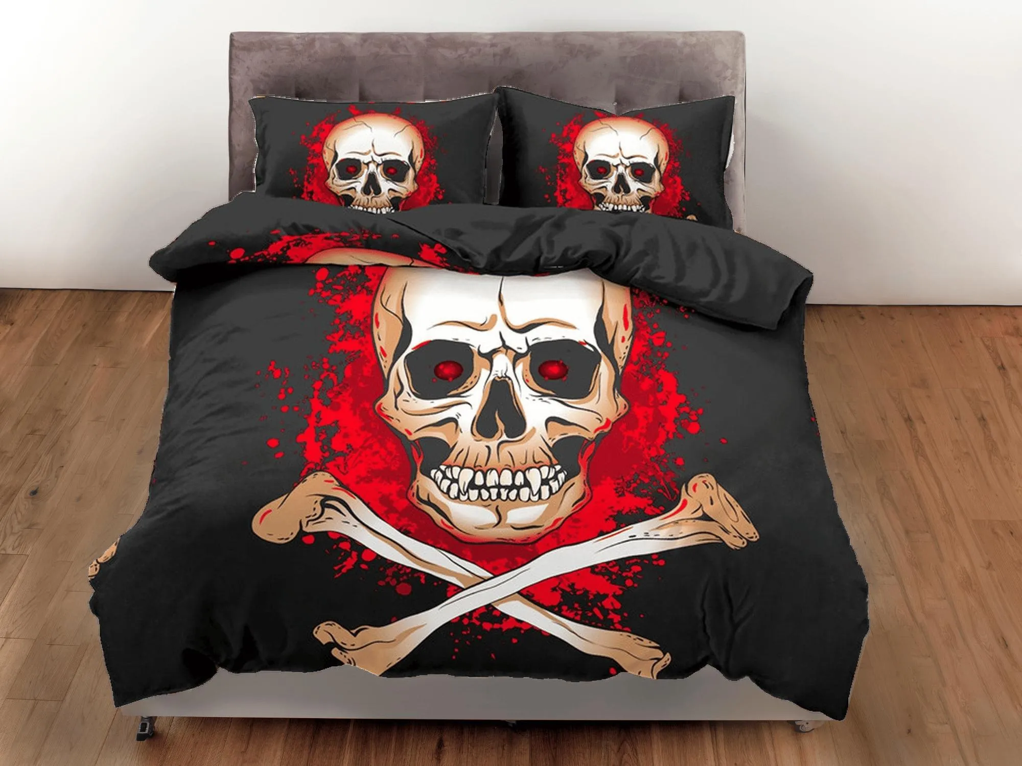 Flaming Skull Black Duvet Cover Set Bedspread, Dorm Bedding with Pillowcase