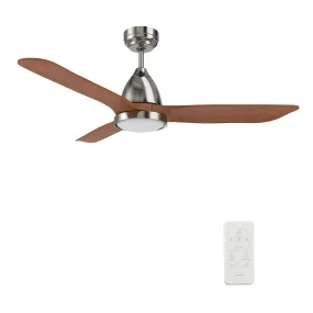 GARRICK 52 inch 3-Blade Smart Ceiling Fan with LED Light Kit & Remote- Silver/Red Wood