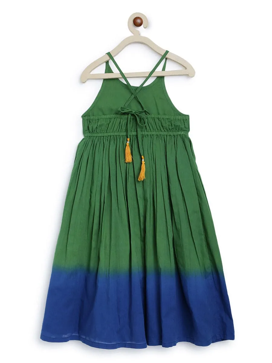 Girls Maxi Dress Tie Dye Ombre -Green