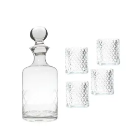 Glass Whiskey Five Piece Set, Diamond Pattern