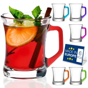 Hakan Manhattan Tea Cups of 6 with Colorful Handles in Gift Box, 6 Pcs, 7.5 Oz