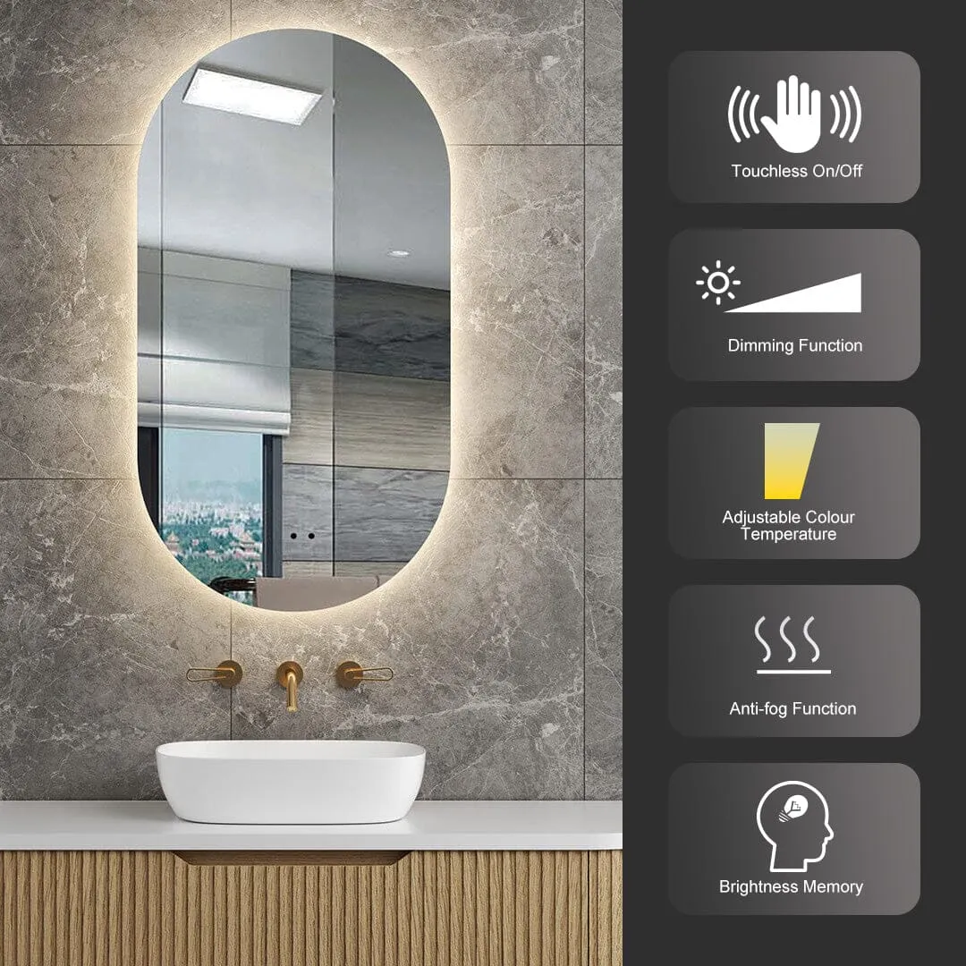 Halo Frameless Oval Led Bathroom Mirror Anti-Fog Dimmable