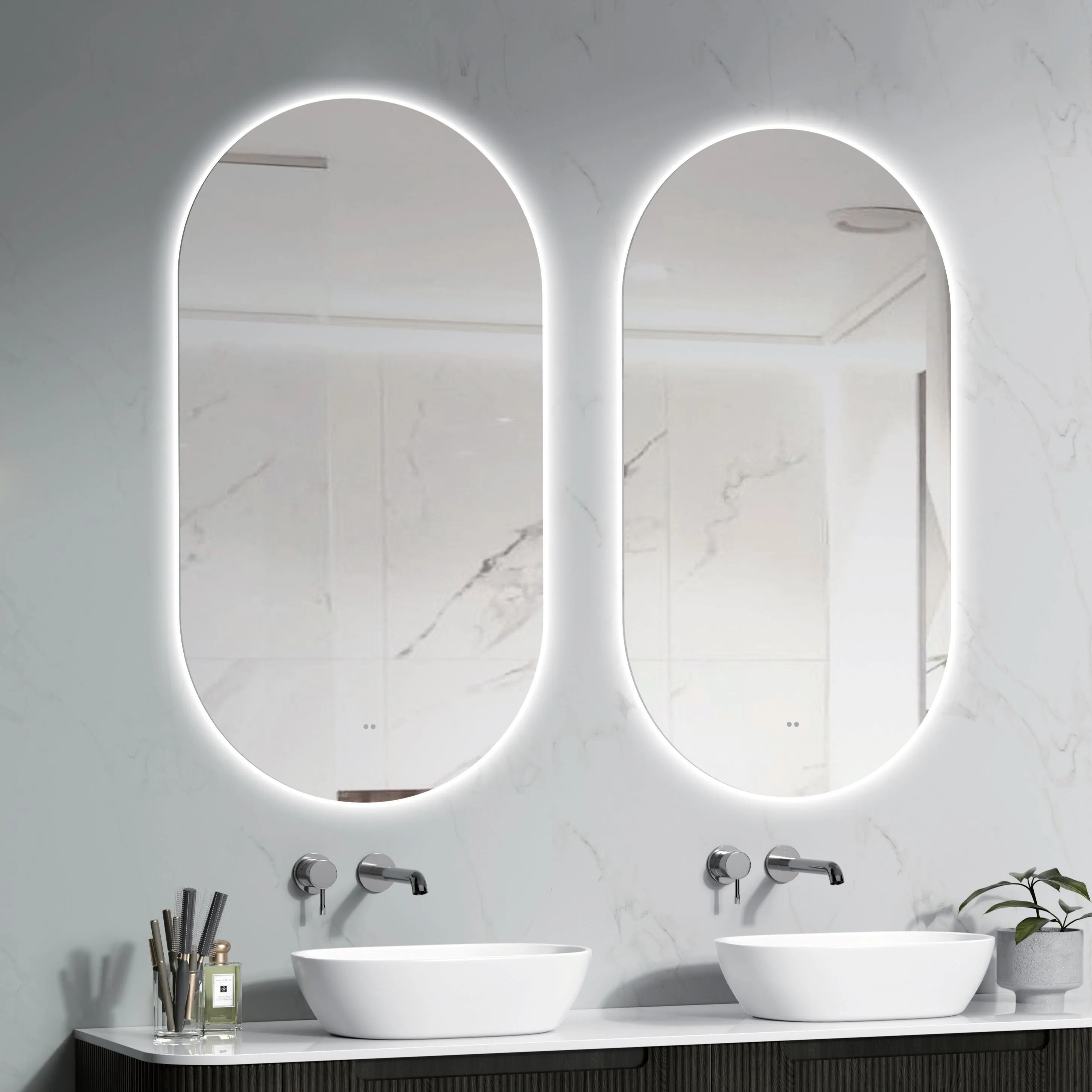 Halo Frameless Oval Led Bathroom Mirror Anti-Fog Dimmable