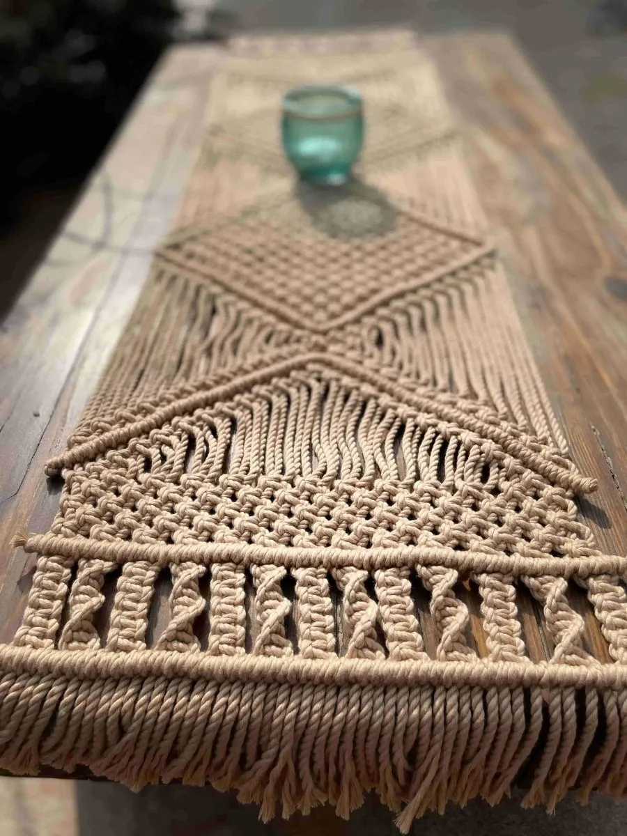 Handcrafted Natural Macrame Cotton Table Runner 3ft