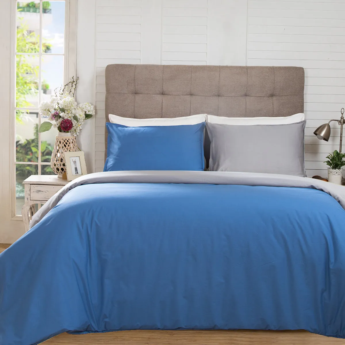 Hannah Percale 100% Cotton Reversible Easy Care Blue Tide/Wild Dove Duvet Cover with Pillow Case