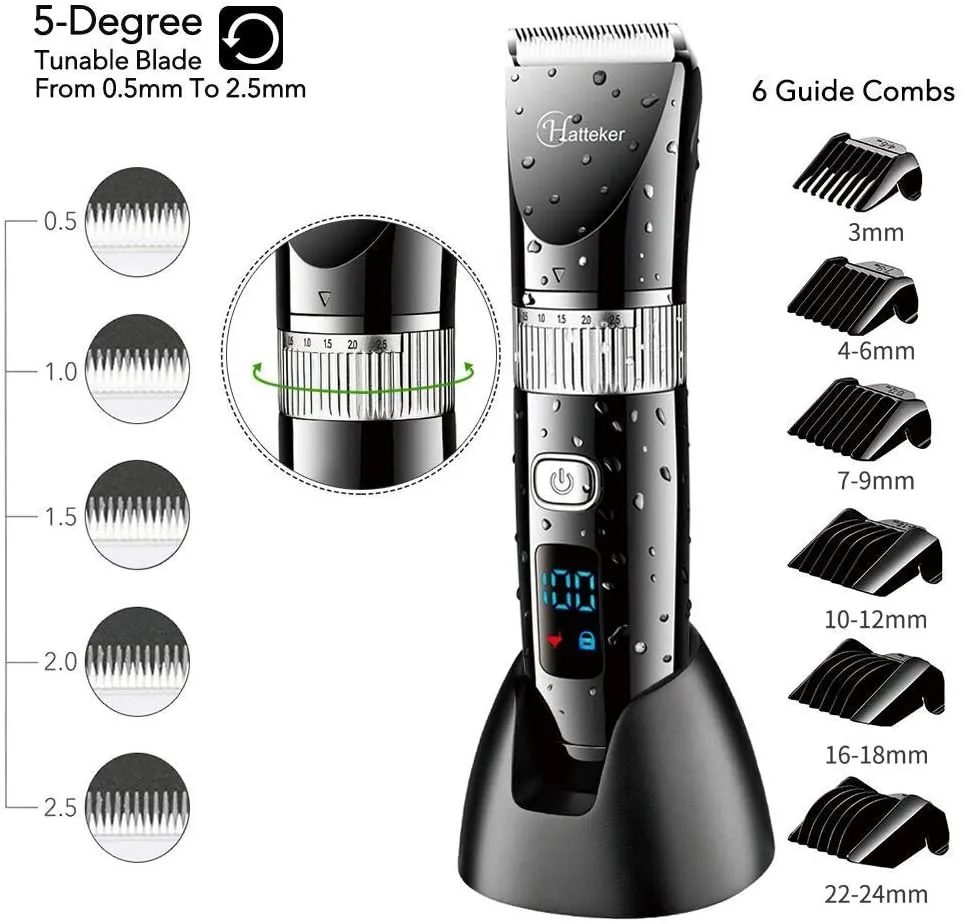 Hatteker Cordless Hair Trimmer Pro Hair Clippers Beard Trimmer for Men Haircut Kit Cordless USB Rechargeable Waterproof