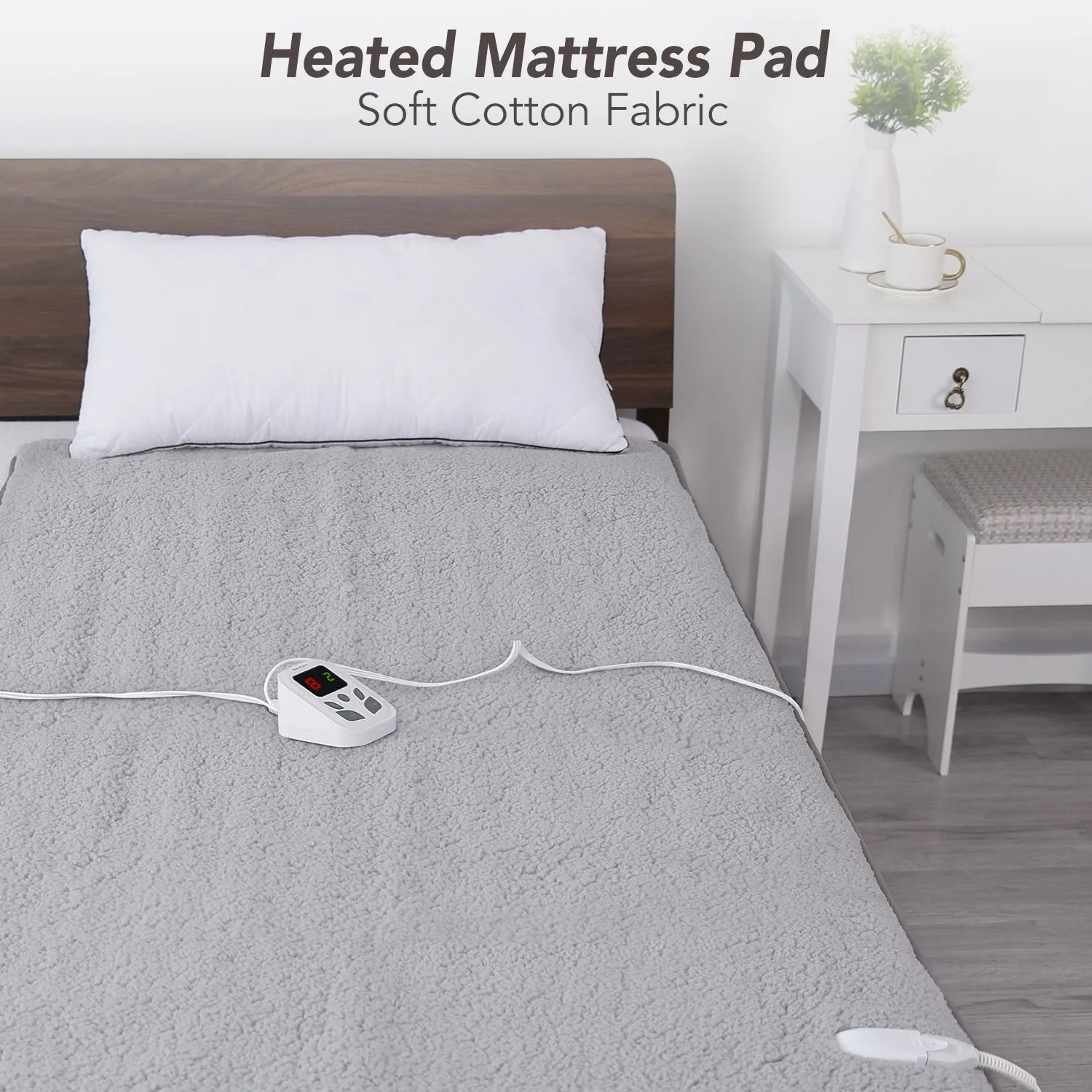 Heated Mattress Pad Electric Underblanket Soft Cotton Fabric,10 Heat & 9 Timer Auto Off Settings ETL Certification Overheating Protection Relief Tense Muscle, Machine Washable & Dryer, Twin