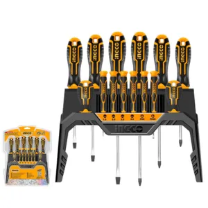 Ingco 14 Pcs Screw Driver Tool Set And Precision Screwdriver Set, Cr-V Screwdriver Set For Diy Household Repair, Cr-V Round Blade Material, Multicolor HKSD1428