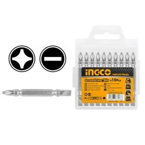 INGCO Screwdriver Bit, PH2 SL6, 65 mm, 10 PCS PACK, S2 Industrial Steel, Nickle Plated Megnetic