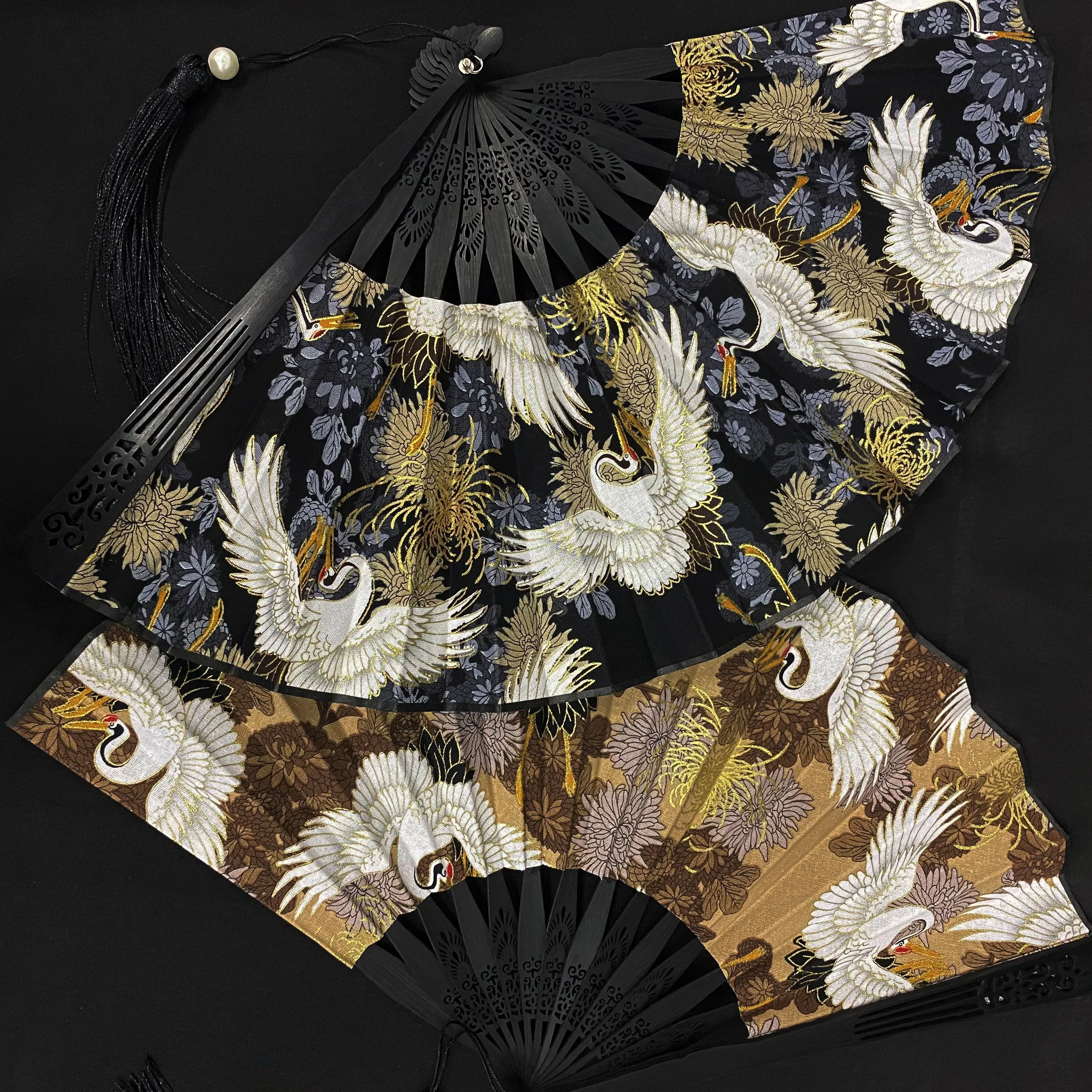 Japanese Folding Fan 【Flying Cranes】