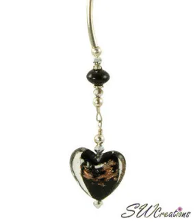 Jet Gold Heart Goldstone Beaded Fan Pull