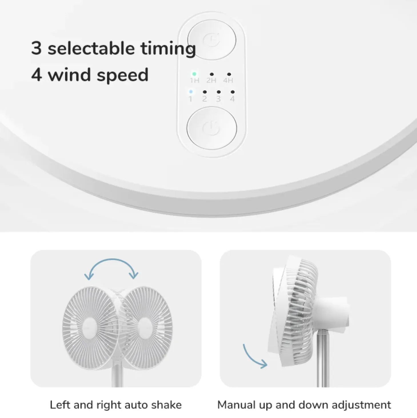 JISULIFE FA13P New Upgraded Oscillating Extendable Desk Fan 8000mAh Cordless Rechargeable - White