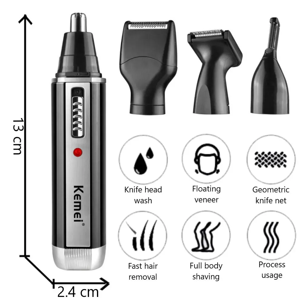 KEMEI 4 in 1 Rechargeable Nose/ Beard Trimmer