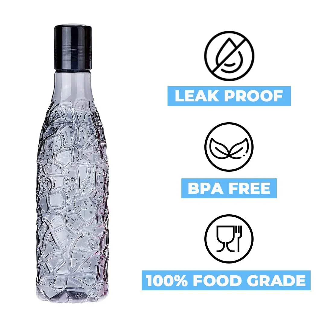 Kuber Industries BPA-Free Plastic Water Bottle|Leak Proof, Firm Grip, 100% Food Grade Plastic Bottles|For Home, Office, & Gym|Unbreakable, Freezer Proof, Fridge Water Bottle|Set Of 6|Black (Pack Of 6)