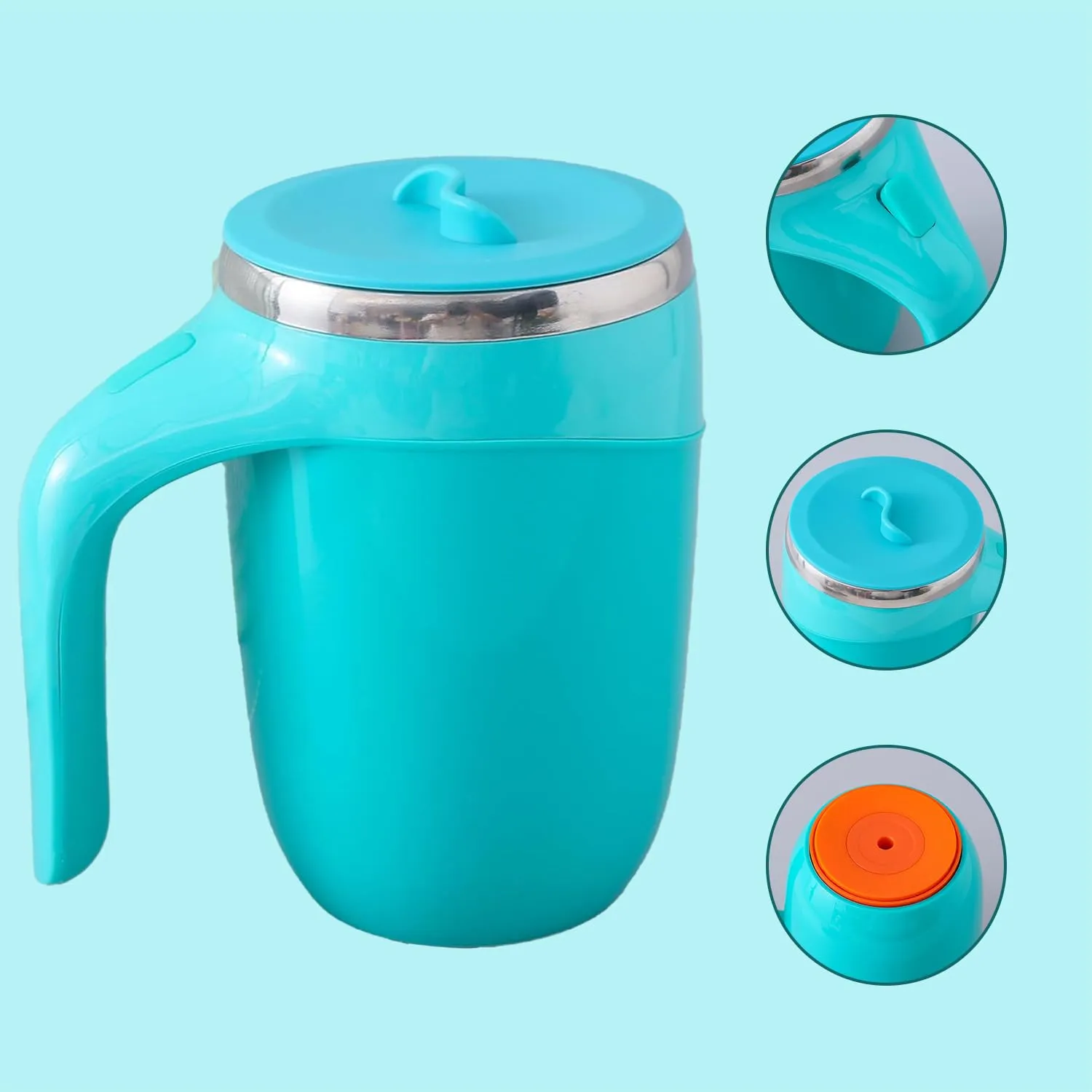 Kuber Industries Pack of 6 Anti-Fall Insulated Coffee Mug with Suction Bottom | Leak-Proof Stainless Steel Tumbler | Coffee Mug with Lid and Handle | 500 ML | Blue