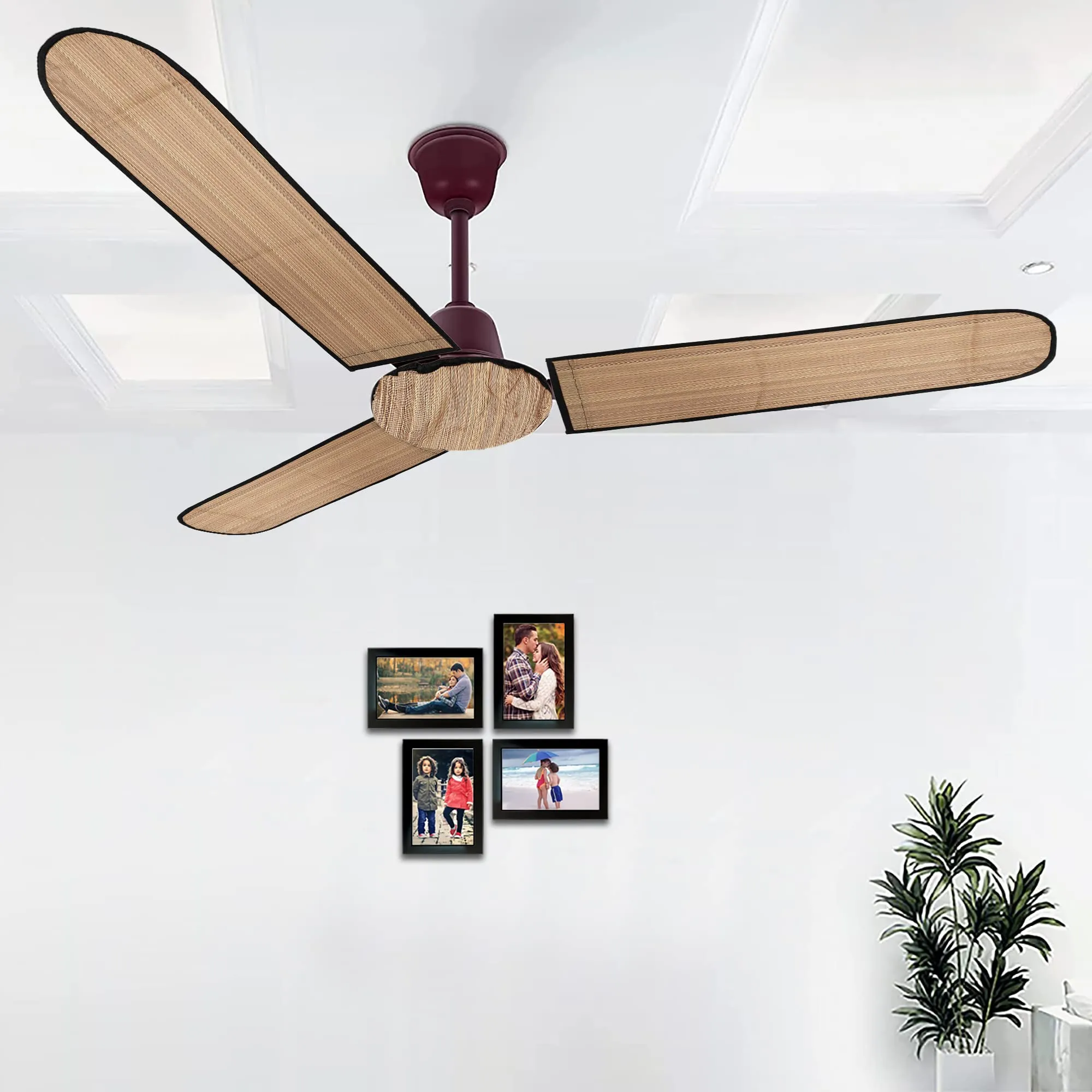 Kuber Industries PVC Wooden Design Dust Proof Three Blade Ceiling Fan Cover (Light Brown) 54KM4011