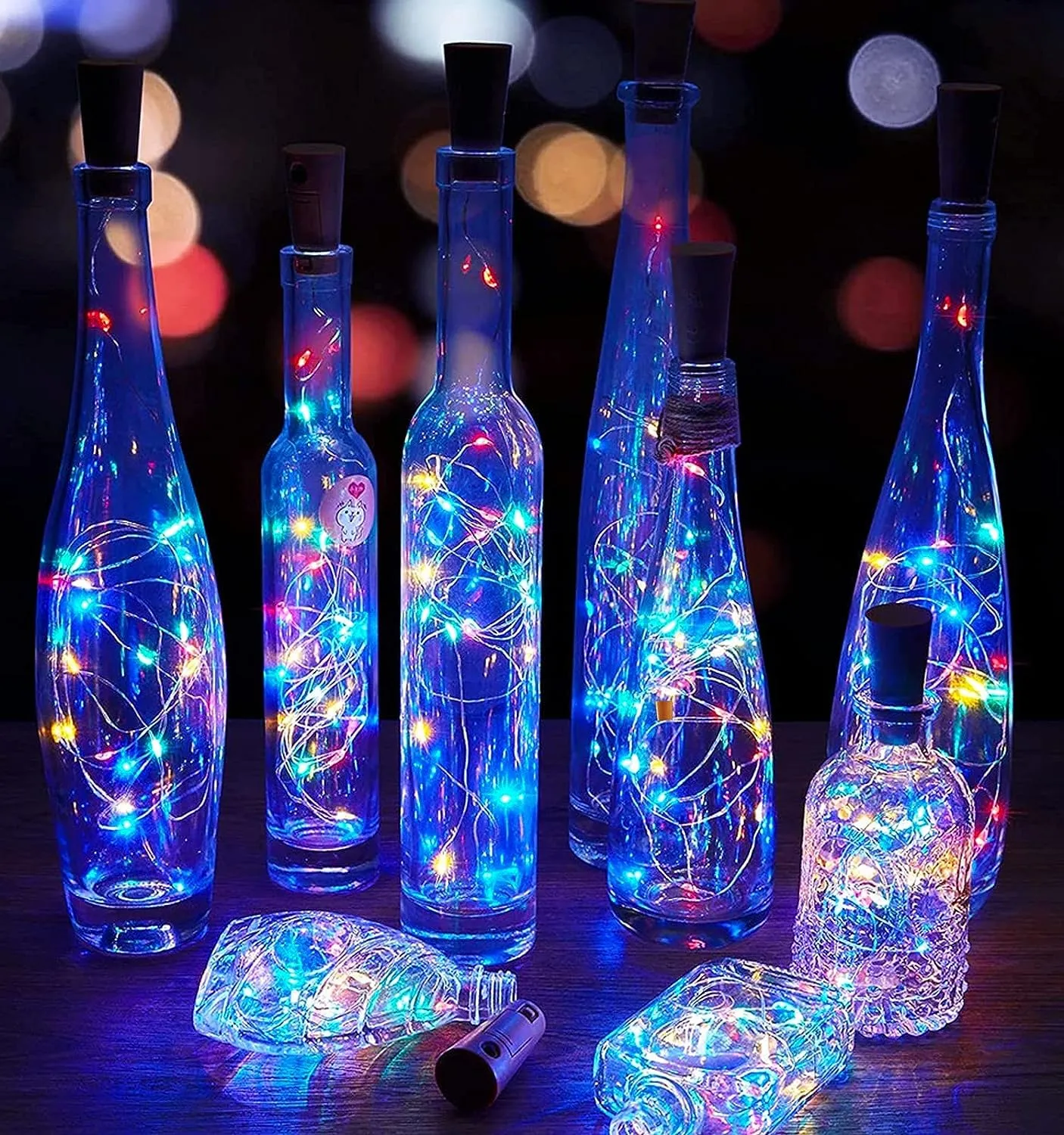 Kuber Industries Wine Bottle String Lights | 20 LED Bottle Cork Copper Wire String Lights | Wine Bottle Lights for Home Decoartion | Battery Powered | Pack of 6 | Multi