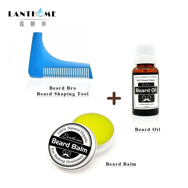 Lanthome Beard Oil Men Moustache Wax Balm Beard Care Trimmer Comb Bro Beard Shaping Aftershave for Men Moisturizing Hair Product