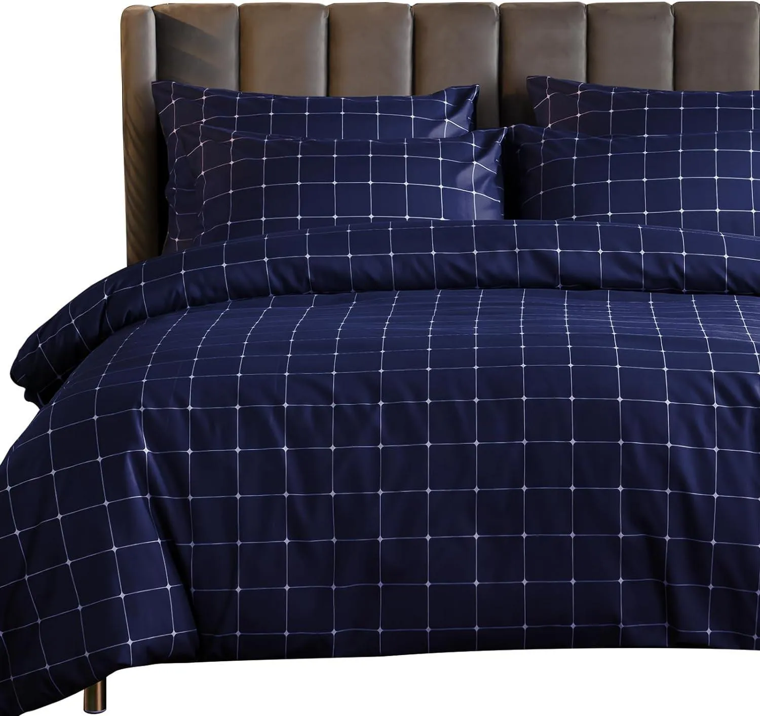 Lazzaro Duvet Cover Set-Checkered (Navy)