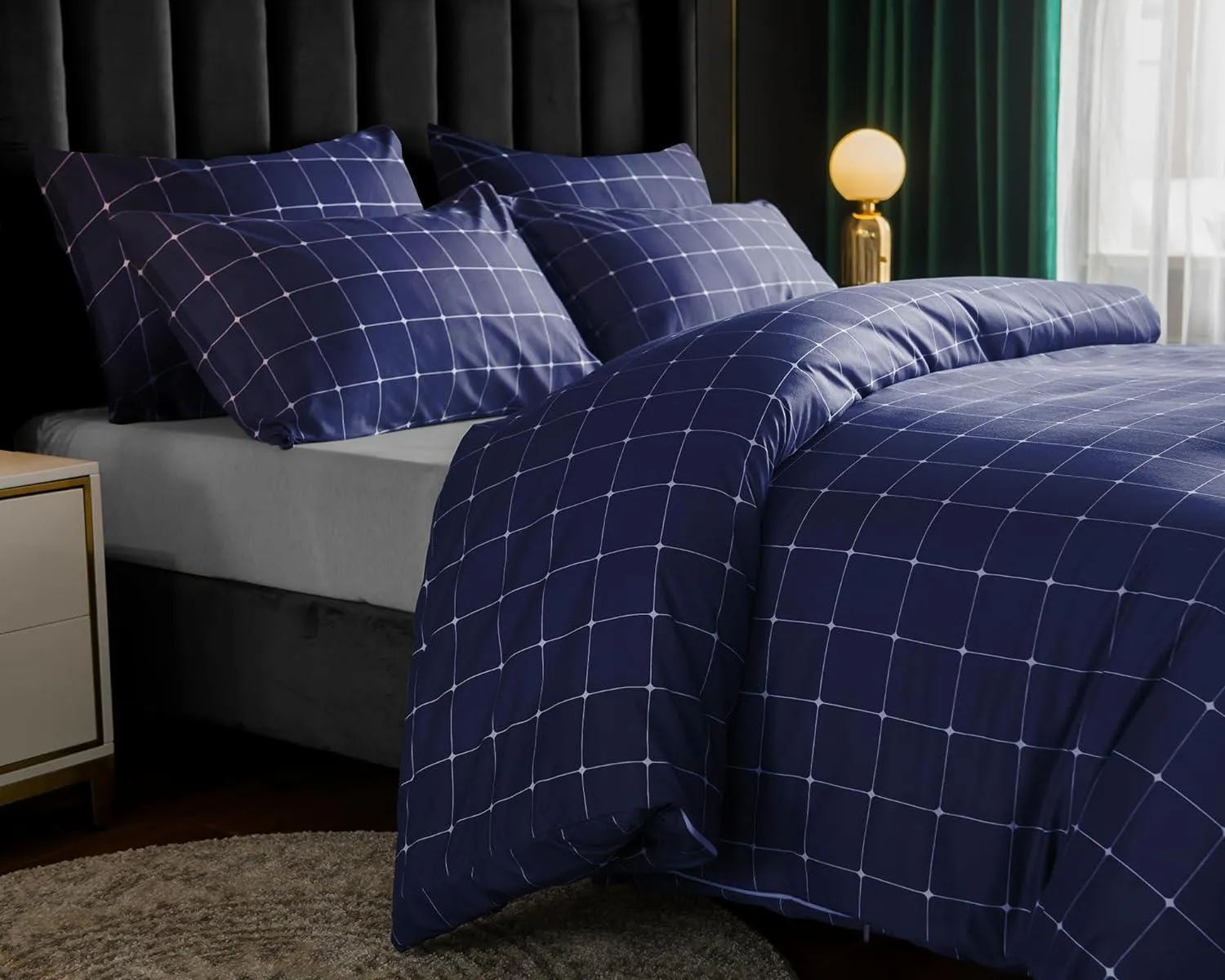 Lazzaro Duvet Cover Set-Checkered (Navy)