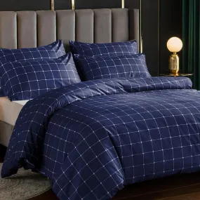 Lazzaro Duvet Cover Set-Checkered (Navy)