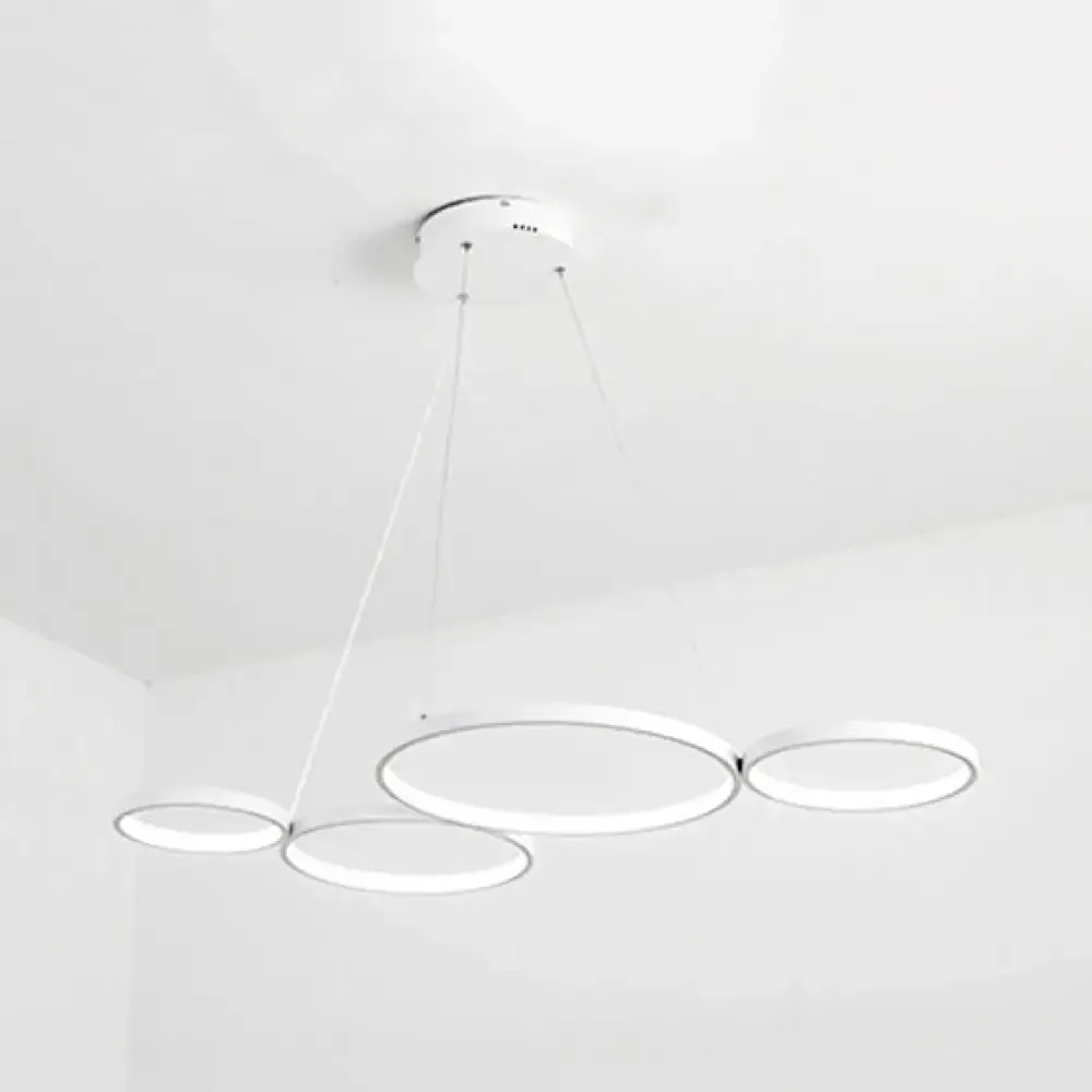 LED Acrylic Ceiling Chandelier with 4 Rings - Black/White Drop Pendant for Table - Warm/White/Natural Light