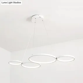 LED Acrylic Ceiling Chandelier with 4 Rings - Black/White Drop Pendant for Table - Warm/White/Natural Light