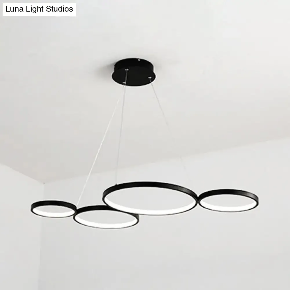 LED Acrylic Ceiling Chandelier with 4 Rings - Black/White Drop Pendant for Table - Warm/White/Natural Light