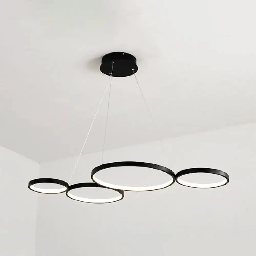 LED Acrylic Ceiling Chandelier with 4 Rings - Black/White Drop Pendant for Table - Warm/White/Natural Light