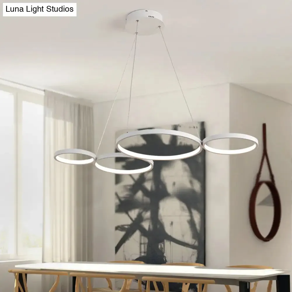 LED Acrylic Ceiling Chandelier with 4 Rings - Black/White Drop Pendant for Table - Warm/White/Natural Light