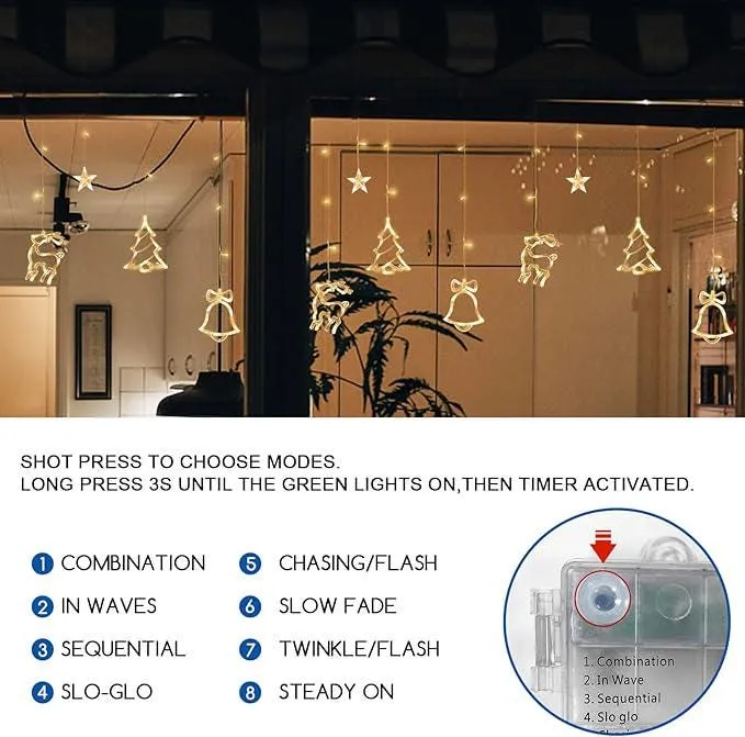 LED String Light Christmas Curtain Light 3.5M Waterproof Fairy Light String Christmas Window Lights 8 Modes decoration USB Battery Box