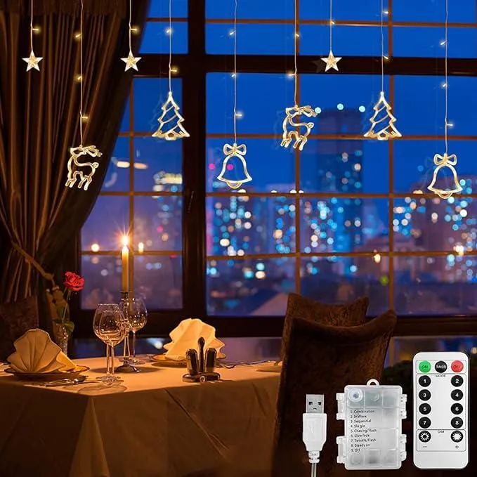 LED String Light Christmas Curtain Light 3.5M Waterproof Fairy Light String Christmas Window Lights 8 Modes decoration USB Battery Box