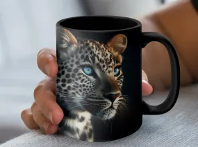 Leopard Blue Eyes Side Profile Coffee Mug, Leopard Mug, Beautiful Blue Eyed Leopard Gift, Beautiful Mug, Gift for Her, Cat Lover Gift